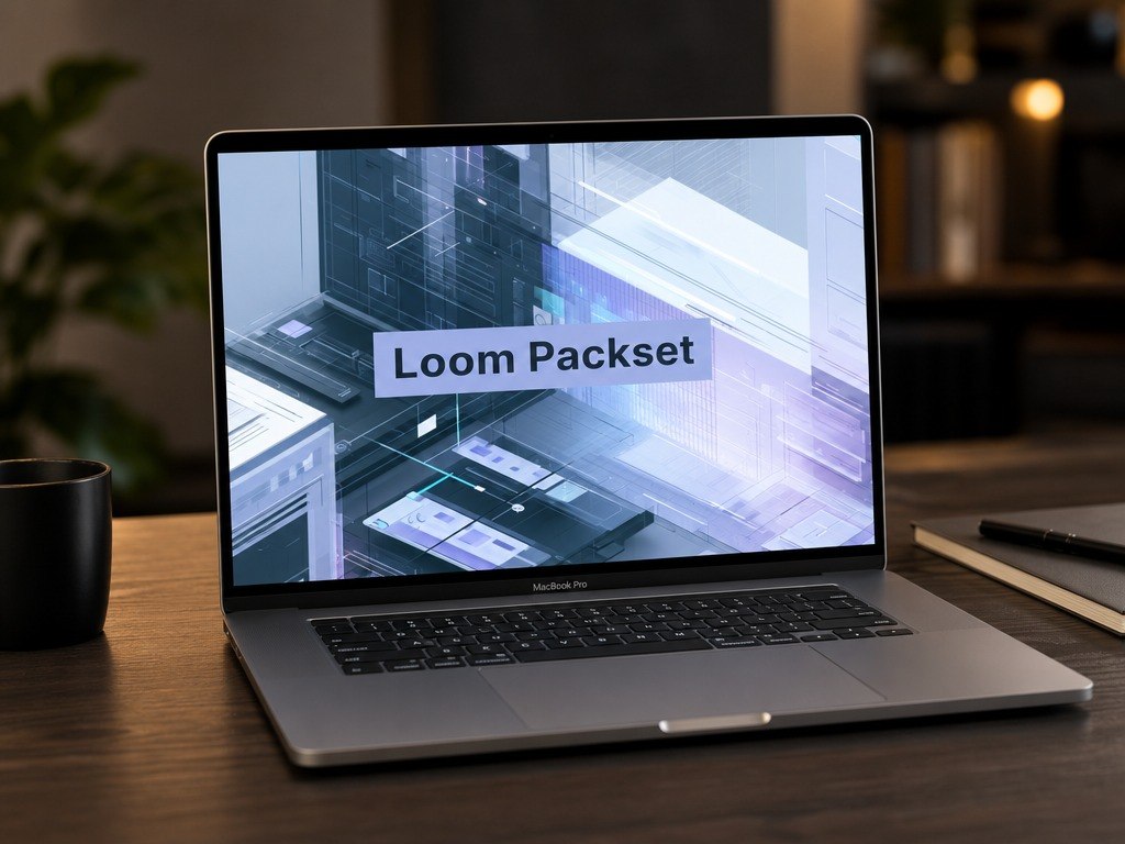 Laptop on a desk with 'Loom Packset' displayed on the screen