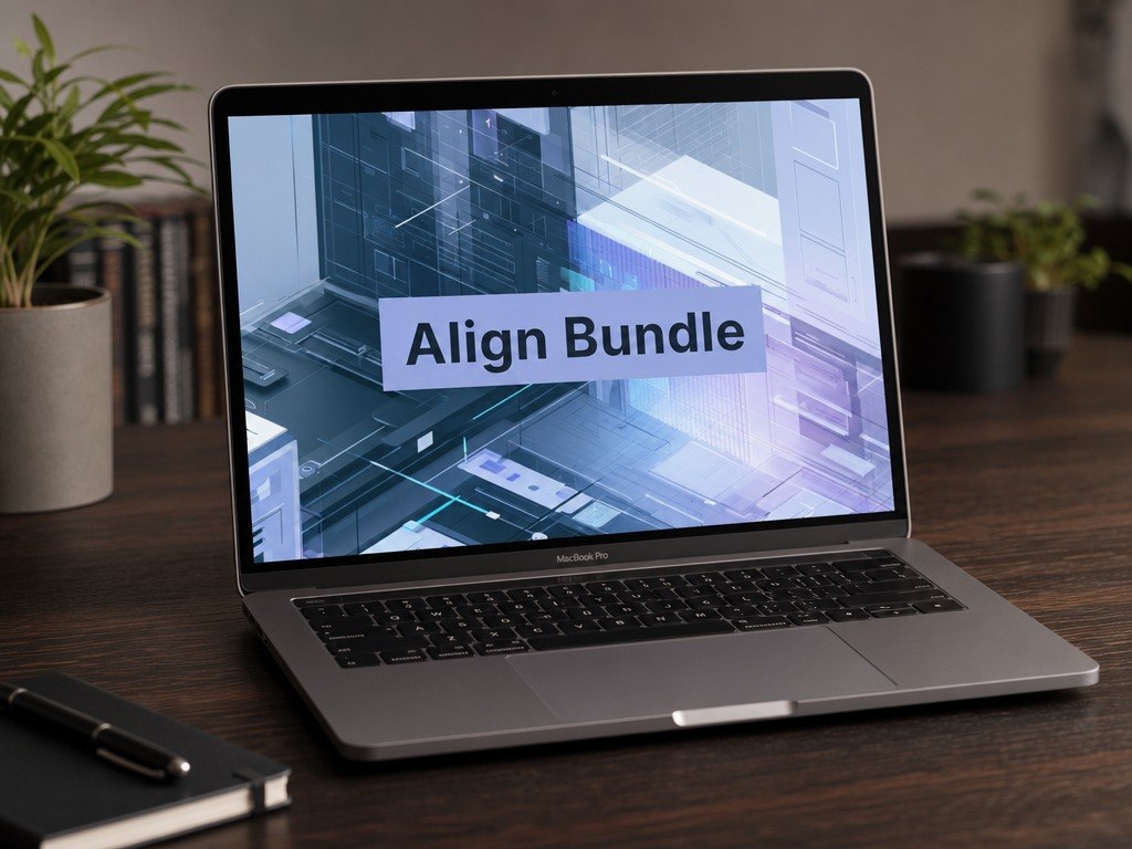 Laptop on a desk with 'Align Bundle' displayed on the screen