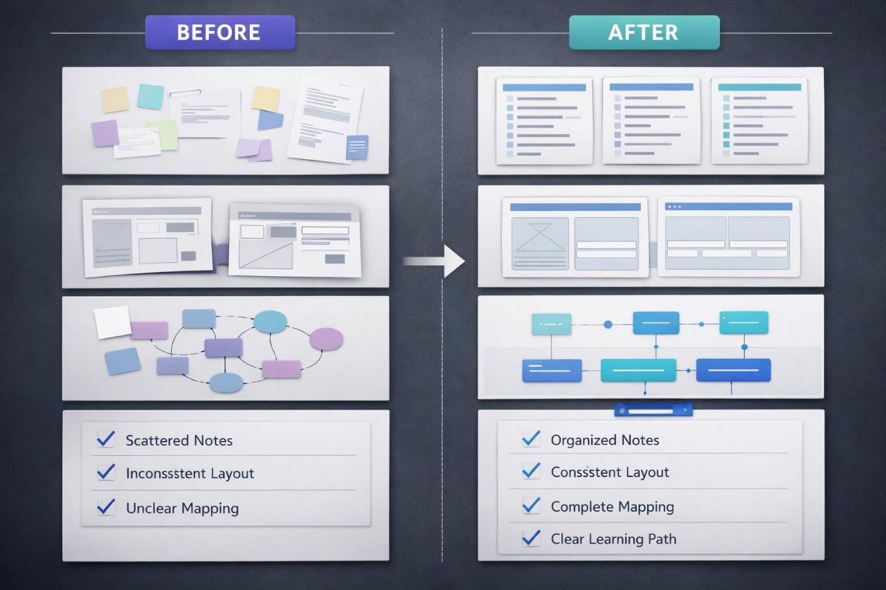 Before and after comparison of a user interface design with text highlighting improvements.