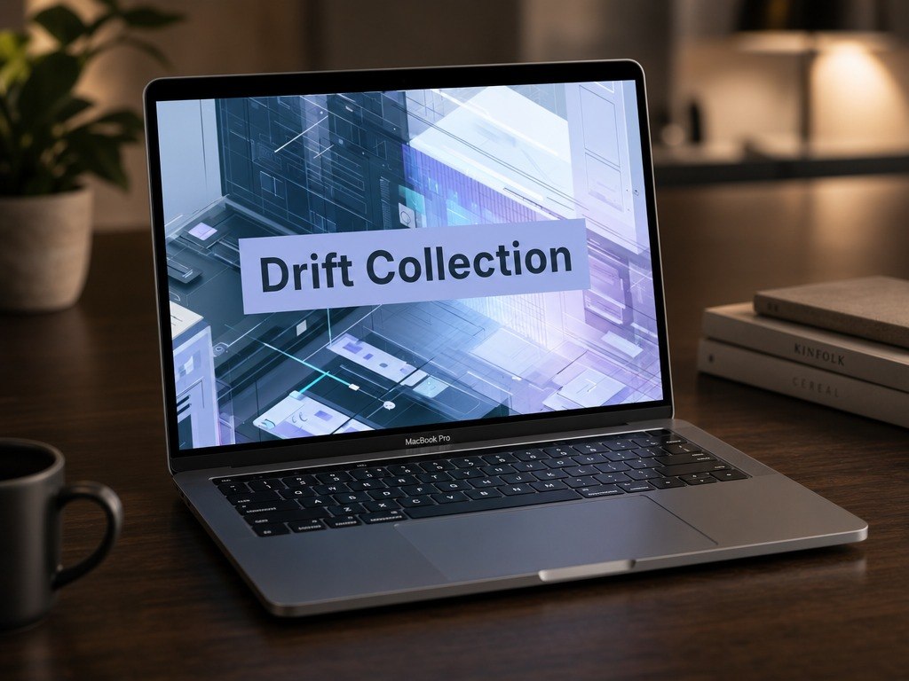 Laptop on a desk with 'Drift Collection' displayed on the screen
