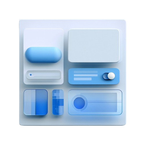 Set of blue and gray interface elements on a white background