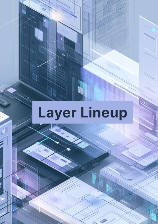 Abstract digital illustration of layered technology with 'Layer Lineup' text.