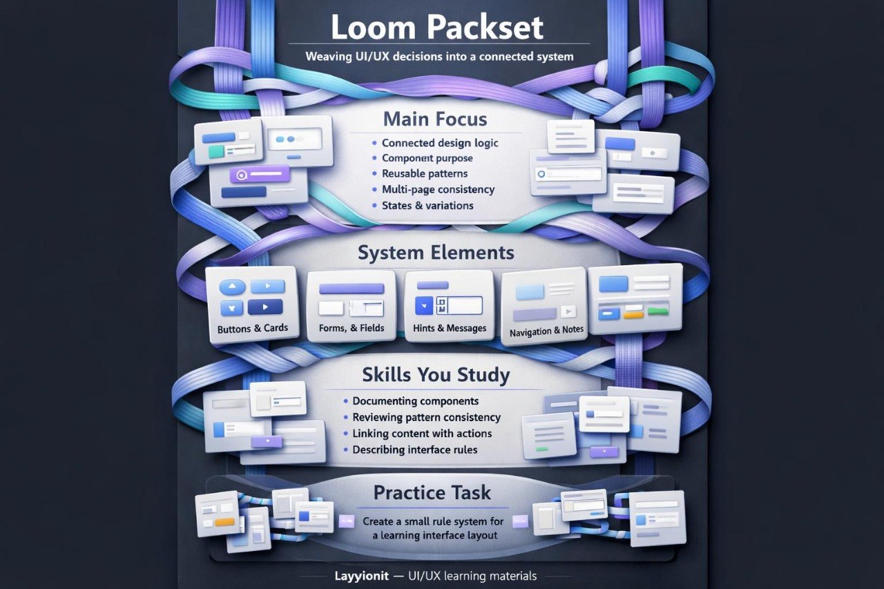 Loom Packset diagram with UI/UX elements on a dark background