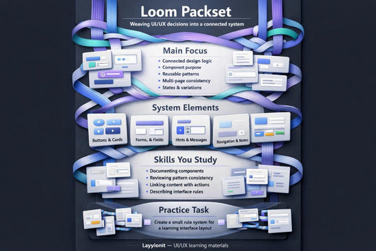 Loom Packset diagram with UI/UX elements on a dark background