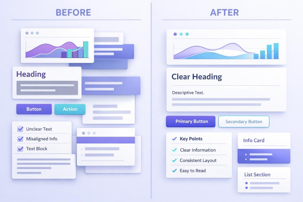 Before and after comparison of a user interface design with clear improvements.