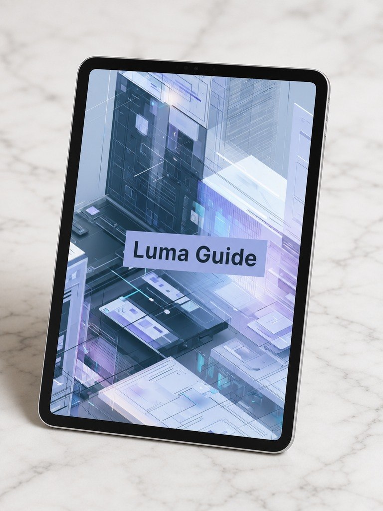 Tablet displaying the Luma Guide on a marble surface