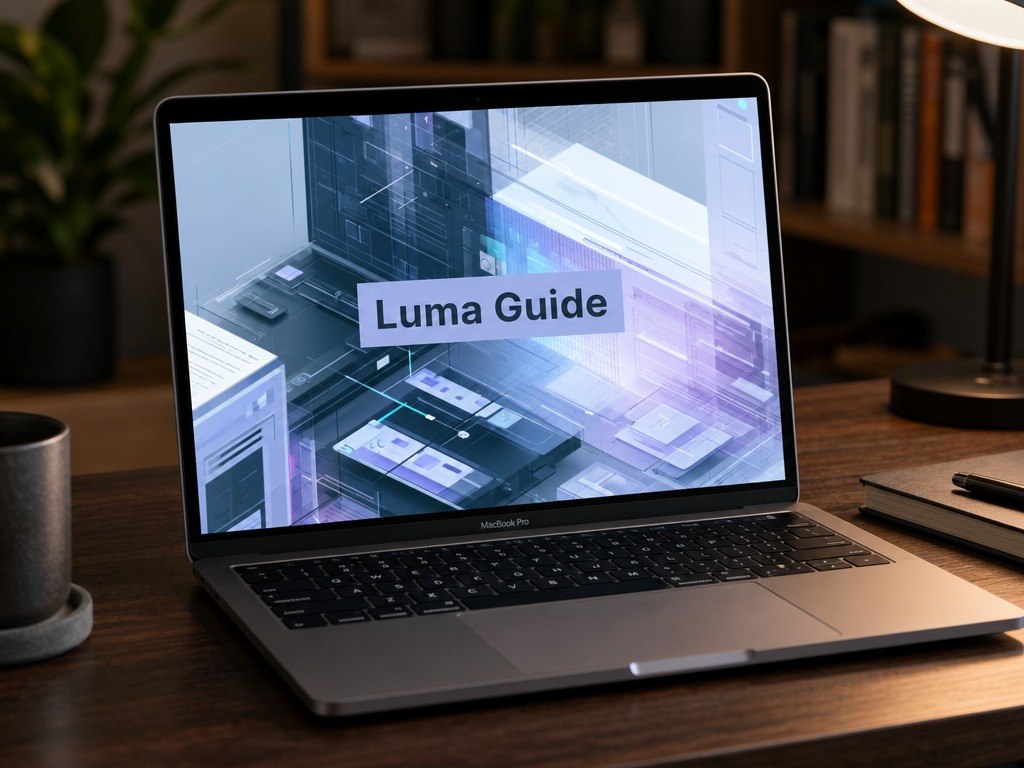 Laptop on a desk with 'Luma Guide' displayed on the screen