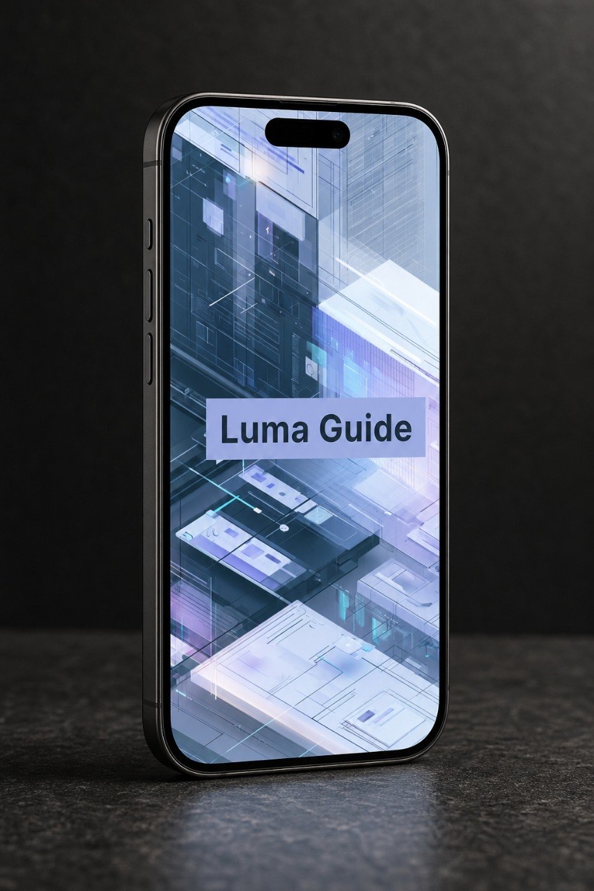 Phone with 'Luma Guide' displayed on a dark background