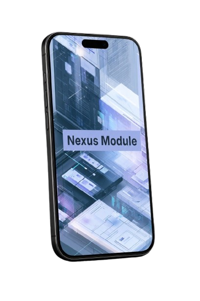 Phone case with 'Nexus Module' text on a white background